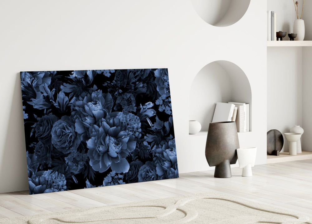 Moonlit hydrangea bouquet glass wall art in heritage hallway