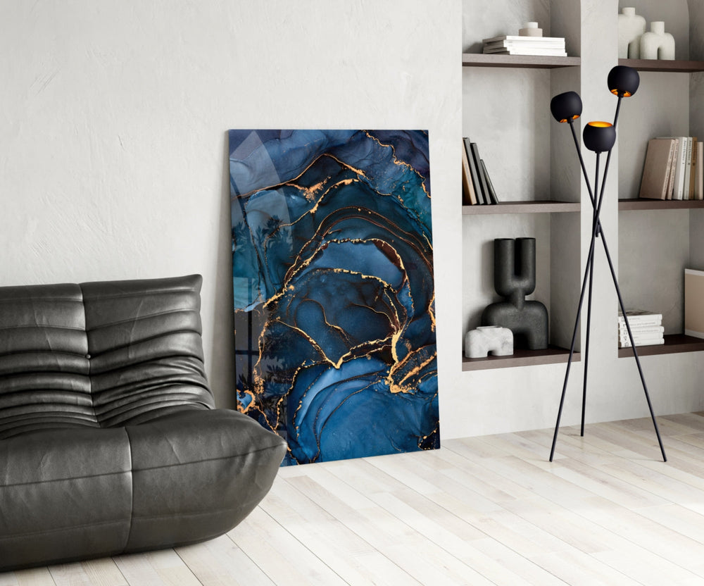 Vertical agate-luxury cinematic glass wall art in heritage stairwell