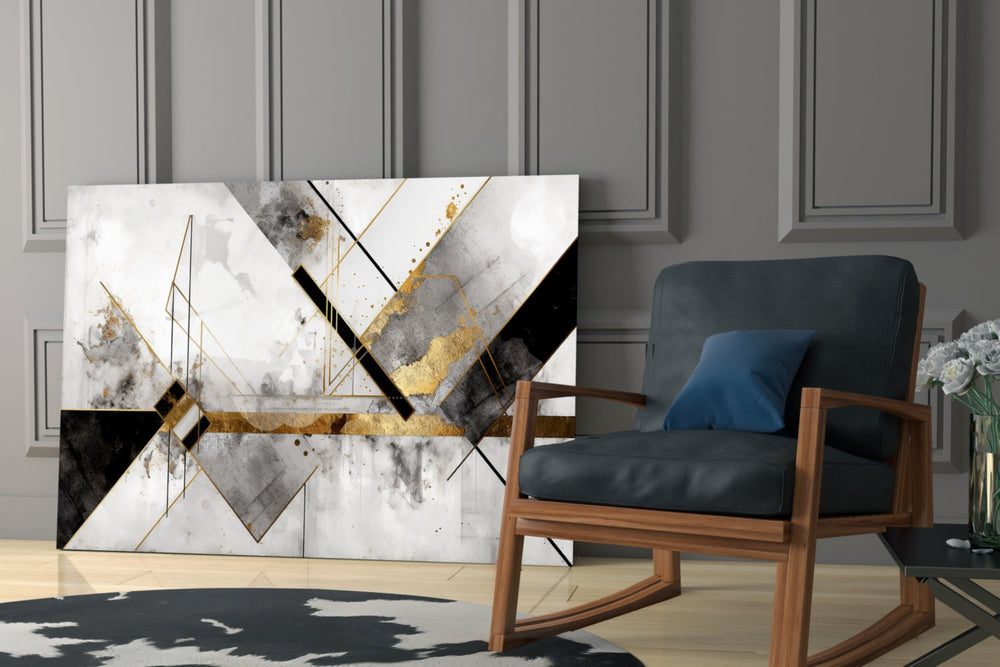 Onyx-marble gold-frieze abstract over modern dining table