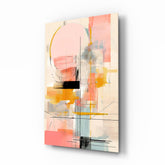 Pastel harmony abstract cinematic glass wall art over walnut console in feminine bedroom