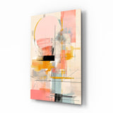 Pastel harmony abstract cinematic glass wall art over walnut console in feminine bedroom