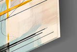 Mixed-media pastel circle cinematic glass wall art in boutique cafe entry