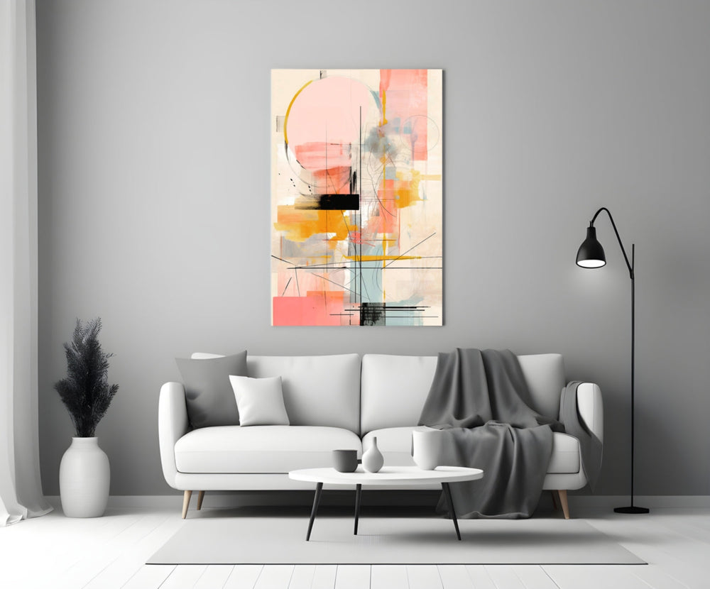 Contemporary-studio pastel collage glass wall art in designer hallway