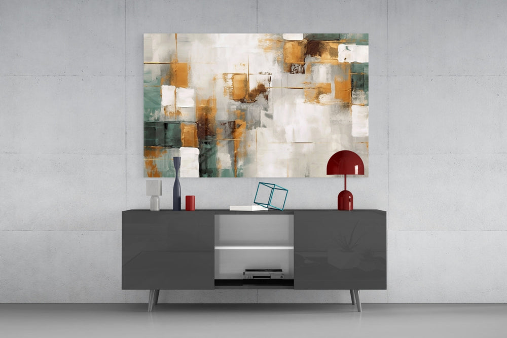 Fresco-style cinematic glass wall art in gallery hallway