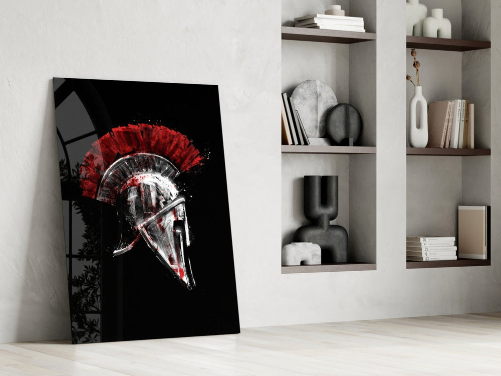 Battle-scarred Corinthian glass wall art in heritage hallway