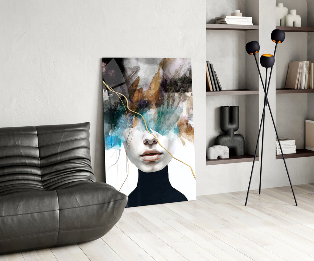Painterly muse cinematic glass wall art in luxury powder-room