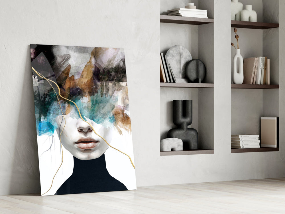 Magazine-style ethereal portrait cinematic glass wall art in heritage stairwell
