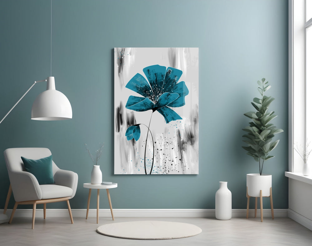 Teal Bloom on Gray Cam Tablo