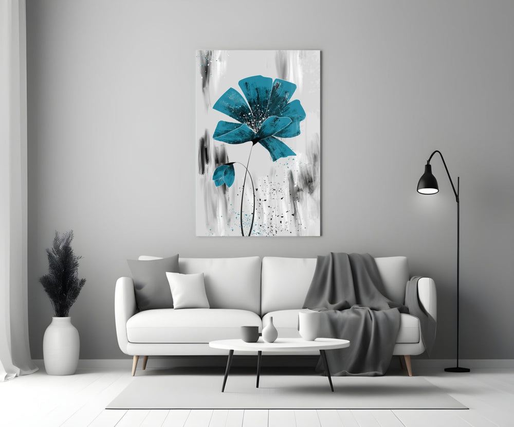 Teal Bloom on Gray Cam Tablo