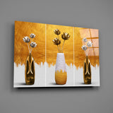 Couture still-life vases glass wall art over walnut dining sideboard