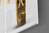 Triptych gold-tulip cinematic glass wall art in boutique-hotel lobby
