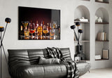 Nine-glass lineup cinematic glass wall art in designer dining room