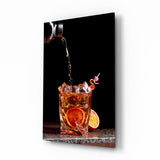 Cocktail splash pour cinematic glass wall art beside home bar back-counter