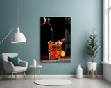 Cocktail jigger pour cinematic glass wall art in designer dining room