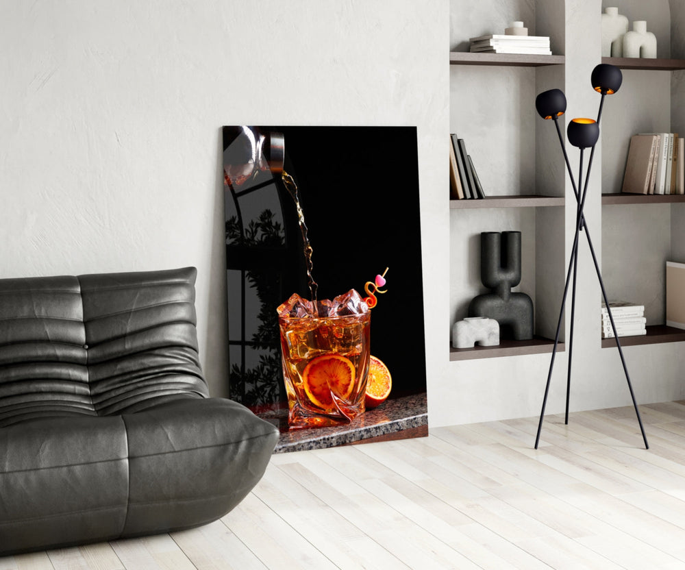 Bar still-life cinematic glass wall art in gentleman's library
