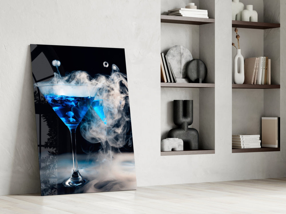 Captured-fluid bar cinematic glass wall art over modern bar console