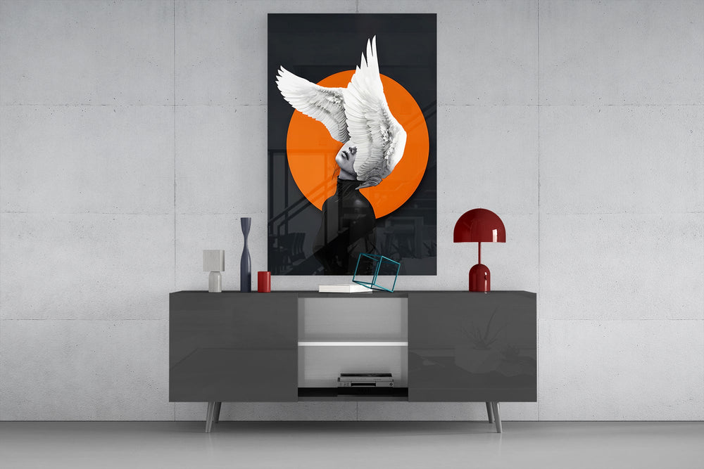 Thought-takes-flight cinematic glass wall art in light-filled atelier