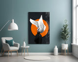 Surreal liberation cinematic glass wall art in feminine-luxe study