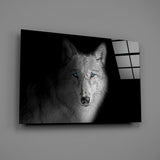 Alpha-spirit wildlife cinematic glass wall art in mountain-cabin great room