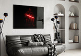 Lightsaber-bow cinematic glass wall art in creative-agency reception