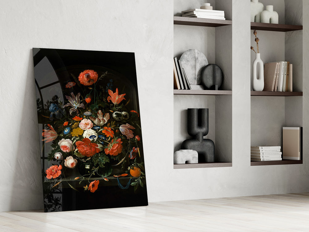 Dutch Golden Age cinematic glass wall art in boutique-hotel lounge