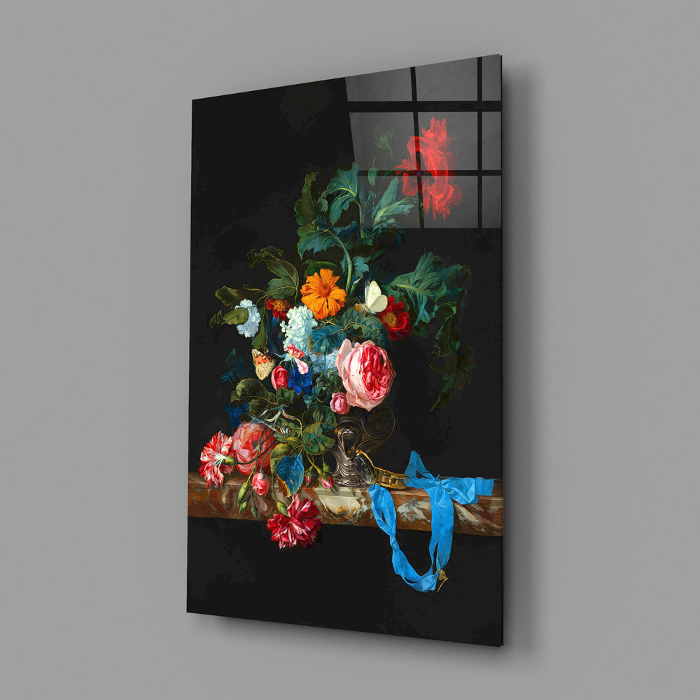 Van Aelst floral cinematic glass wall art in luxury restaurant entry