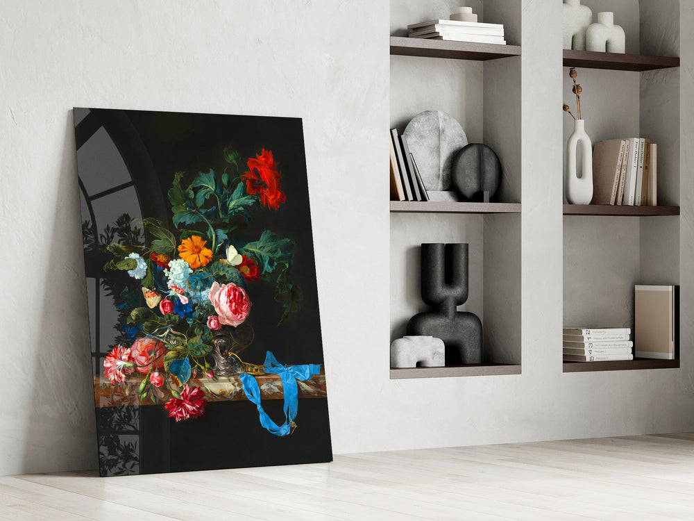 Dutch Golden Age cinematic glass wall art in boutique-hotel lounge