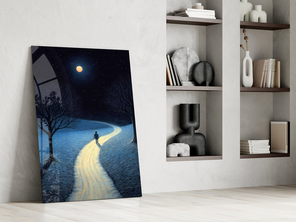 Children's-book illustration cinematic glass wall art in private library