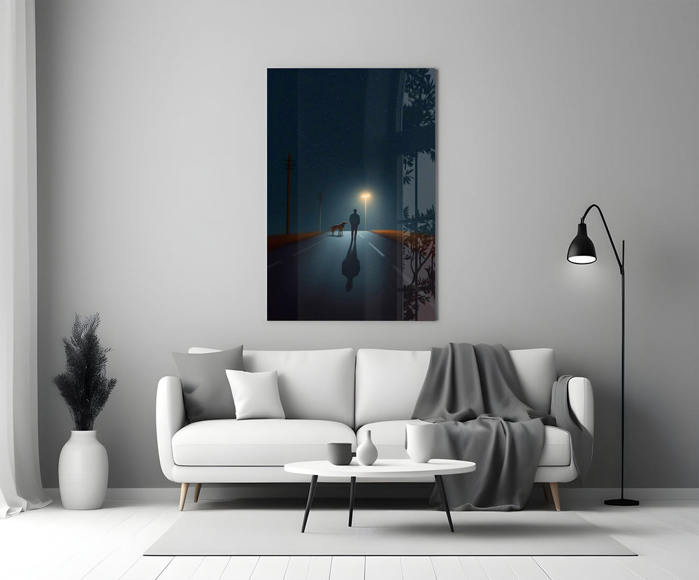 Hopper-atmosphere cinematic glass wall art in heritage stairwell