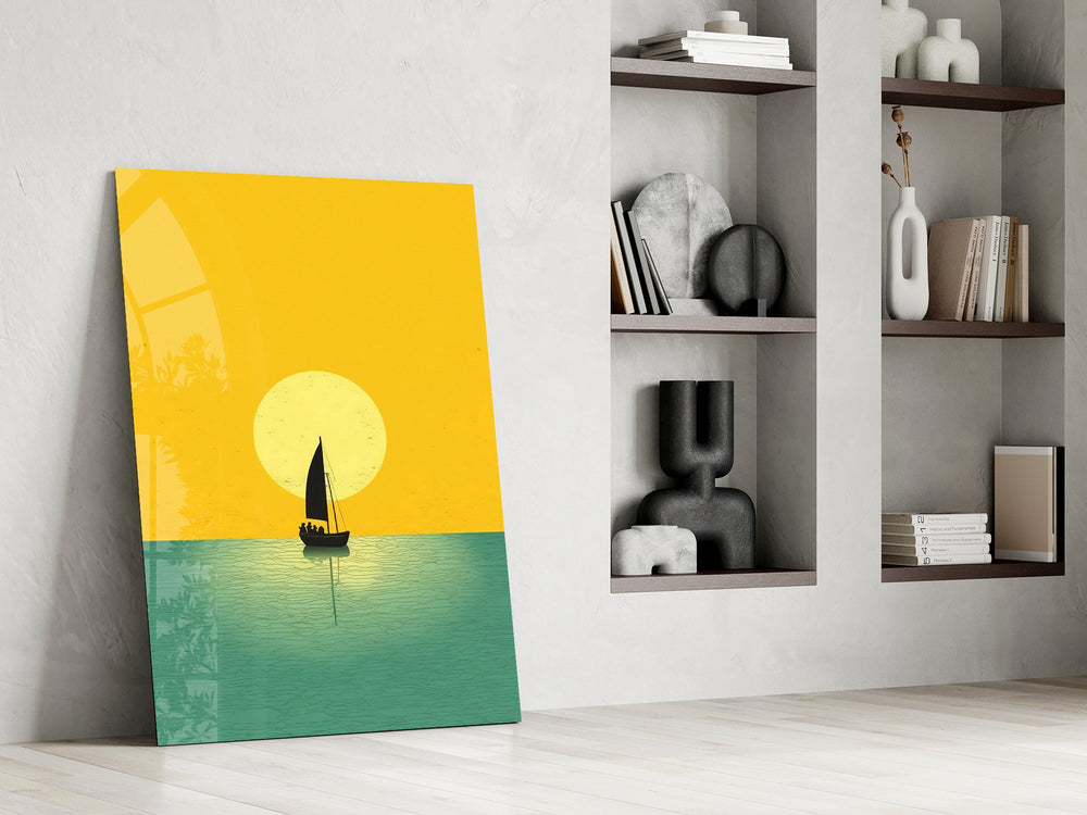 Calm-sea cinematic glass wall art in private library reading nook
