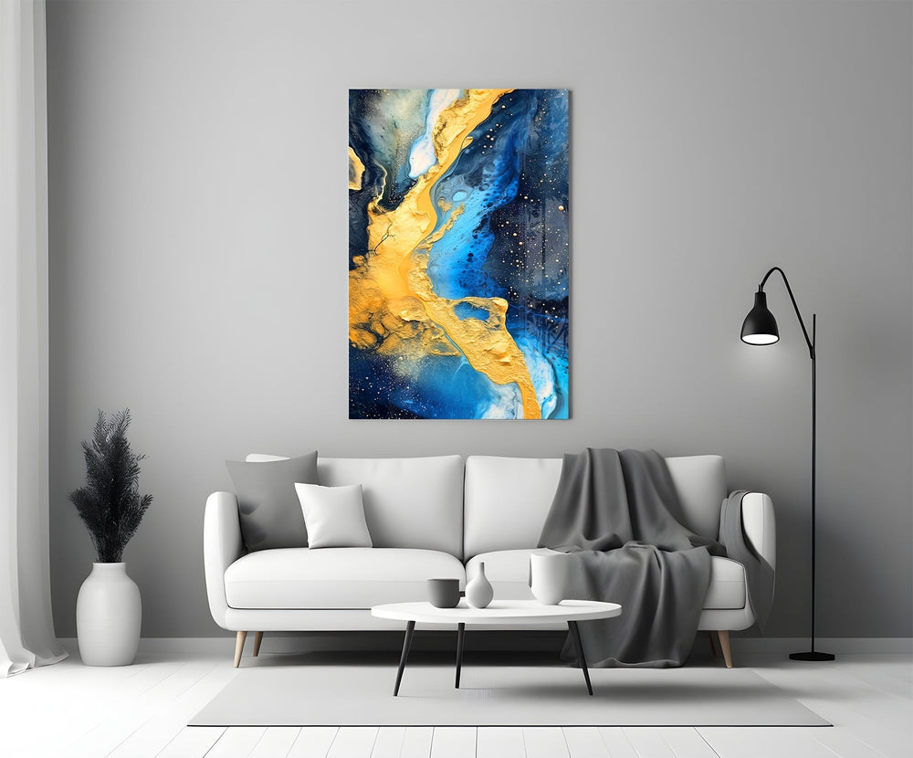 Kintsugi-inspired cinematic glass wall art in heritage stairwell