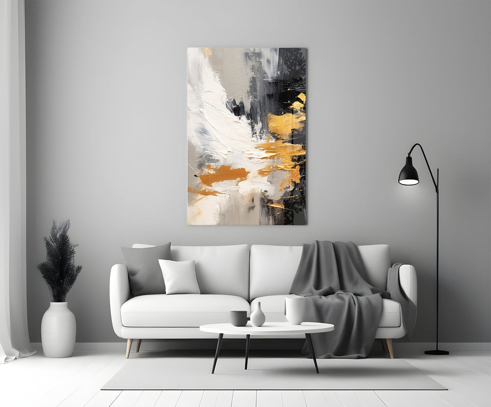 Franz-Kline-style cinematic glass wall art in heritage stairwell