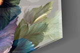 Cobalt-and-teal bouquet cinematic glass wall art in heritage dining room