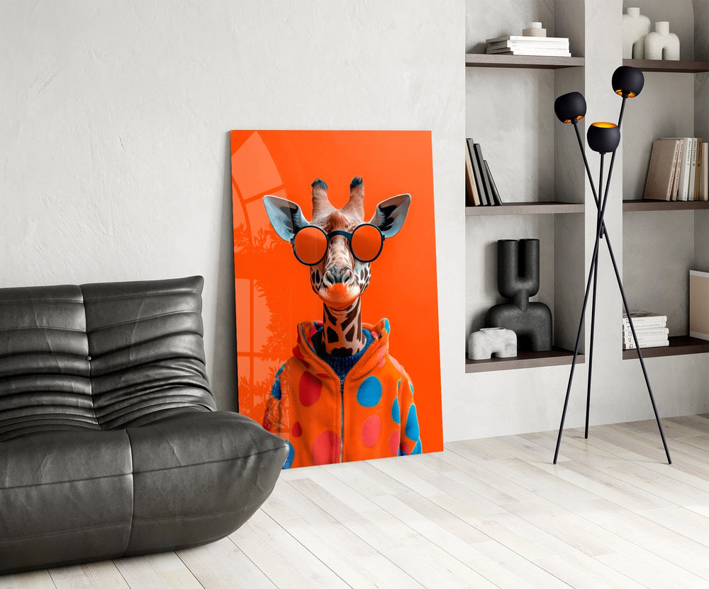 Polka-dot pop cinematic glass wall art over modern dining sideboard