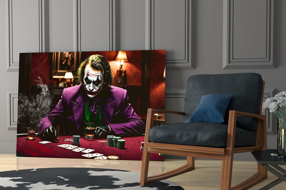 Pop-villain cinematic glass wall art in private library reading nook
