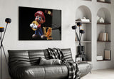 Bitcoin parody cinematic glass wall art in finance-bro home office