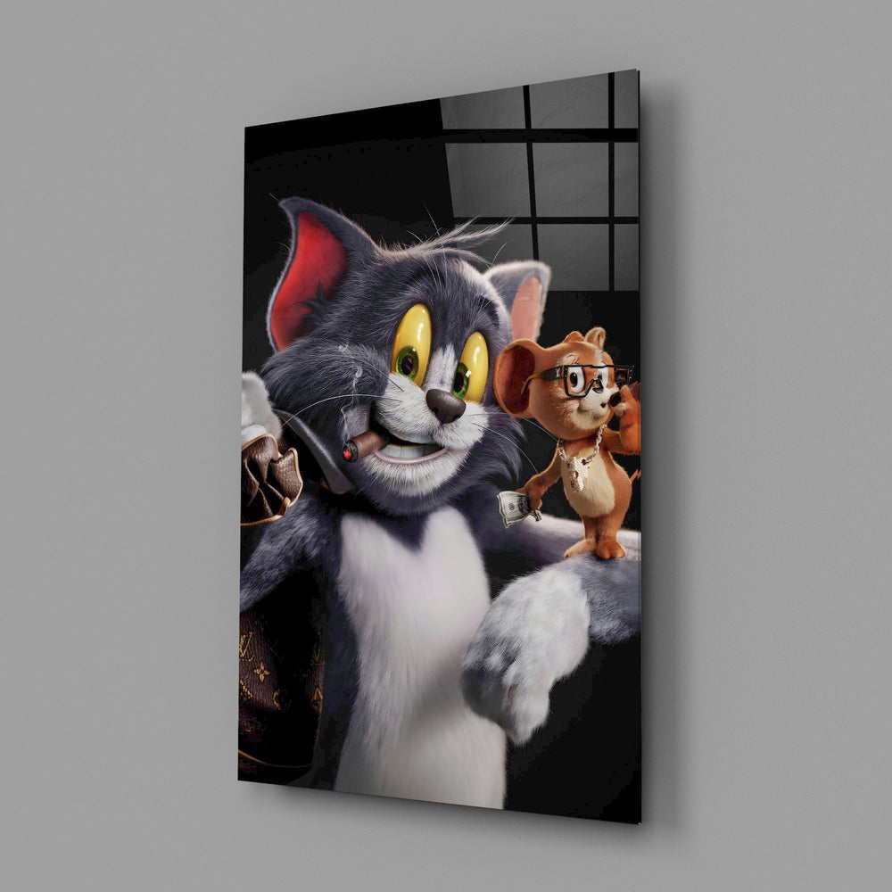 Cartoon streetwear pop cinematic glass wall art in creative-agency reception