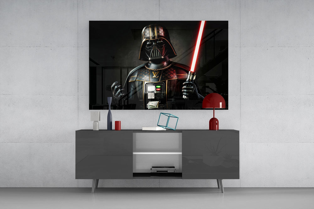 Pop-graffiti sci-fi cinematic glass wall art in entertainment den