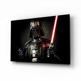 Darth Vader LV ATM cinematic glass wall art over walnut console in designer cigar lounge