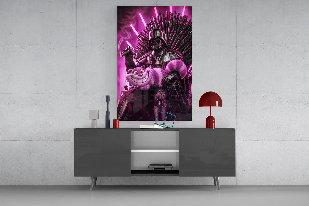 Cinema mash-up cinematic glass wall art in masculine-luxe study
