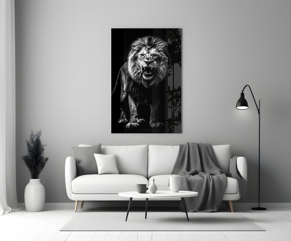 Noir wildlife portrait cinematic glass wall art in private library
