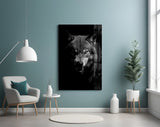 Noir wildlife portrait cinematic glass wall art in private library