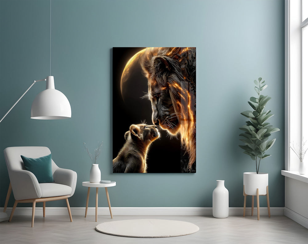 Father-cub legacy cinematic glass wall art in private library