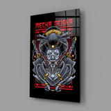 Cyber samurai streetwear cinematic glass wall art in teen alt-music-fan bedroom