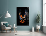 Dark-fantasy raptor cinematic glass wall art in private library