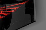 Scarlet Oni cinematic glass wall art in streetwear-boutique entry