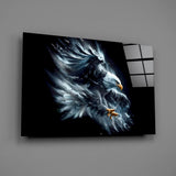 Fluid art apex raptor cinematic glass wall art in corporate boardroom