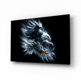 Water burst eagle cinematic glass wall art over walnut console in designer office