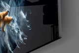Splash eagle cinematic glass wall art in sports-viewing den