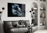 Patriotic eagle cinematic glass wall art in masculine-luxe study